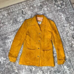 Vintage 70s H&H‎ Yellow Suede Leather Jacket Tag 10 Measures Small Dagger Collar